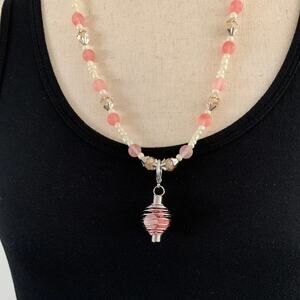 Handmade Rose quartz pendant necklace earrings‎ Essential oil diffuser pendant